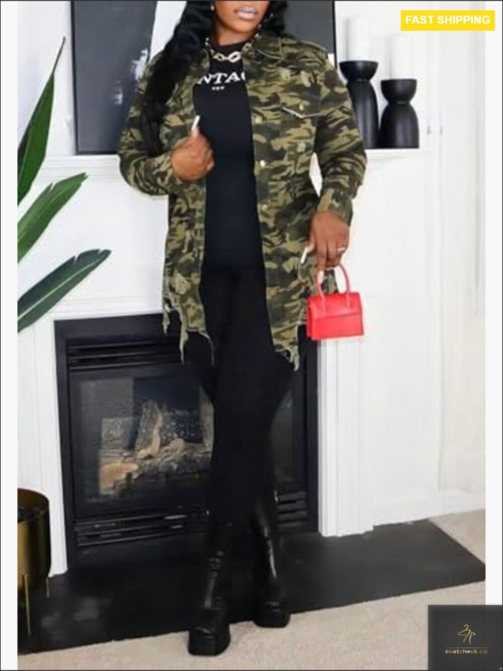 Women's Ripped Camo Jacket Casual Army Fatigue Button Down Utility Coat Plus - Picture 3 of 6